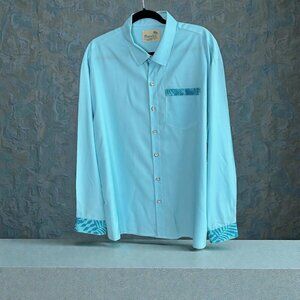 Royaura Men's Shirt Turquoise Blue Easy Care Long Sleeve Size XL